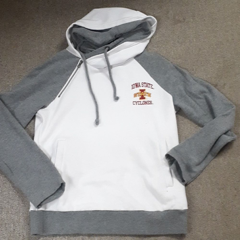 Iowa State Cyclones size S sweatshirt with double hood, & slots in sleeves.